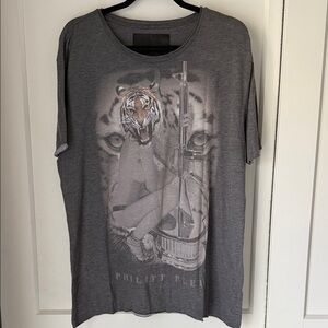Philipp Plein Charcoal Grey Short-Sleeve Tiger Graphic Tee